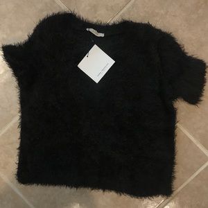 Zara Black Faux Fur Blouse
